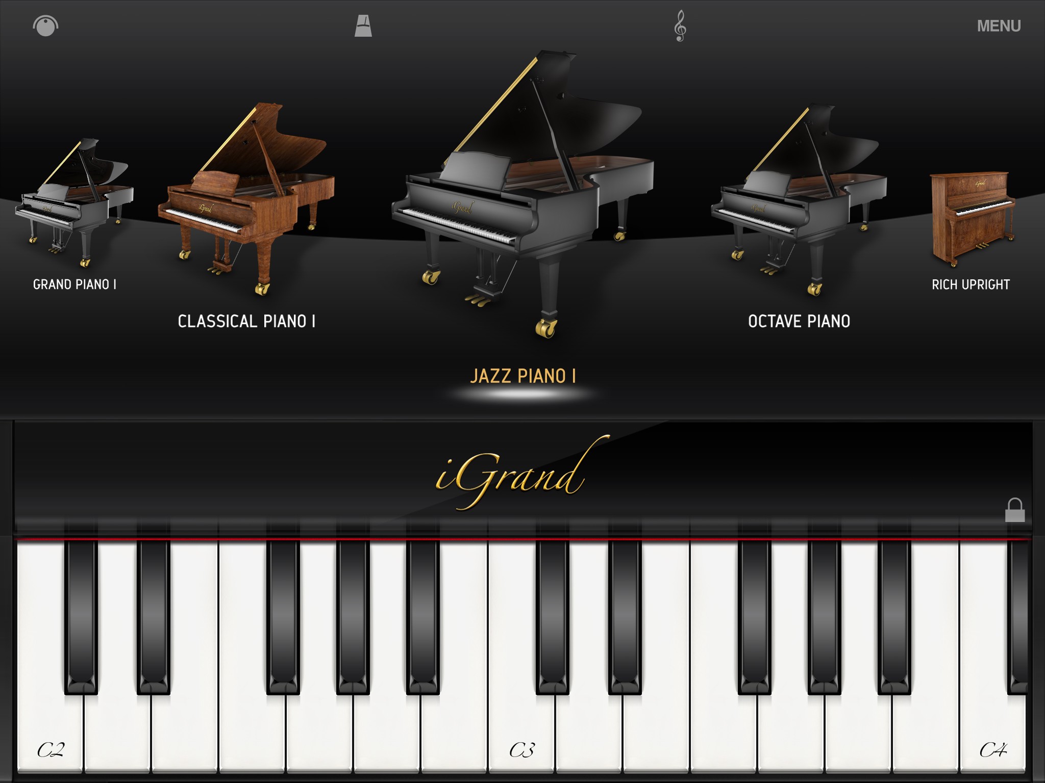 IK Multimedia iGrand Piano for iPad app with 17 professional sounding
