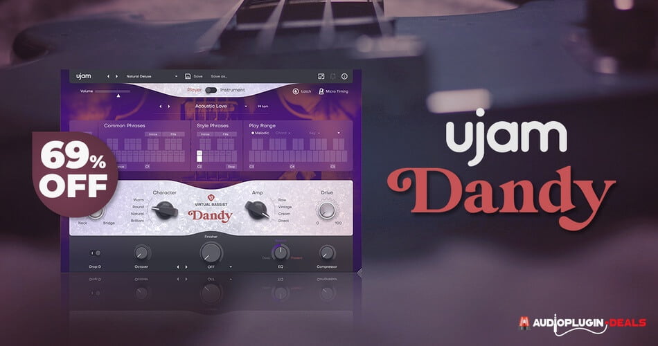 Virtual Bassist Dandy virtual instrument by UJAM on sale for $39 USD